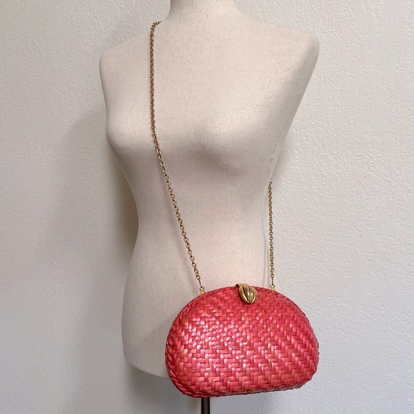 Handbags - Vintage Vanessa Woven Rattan Crossbody Purse Basket Weave Coral